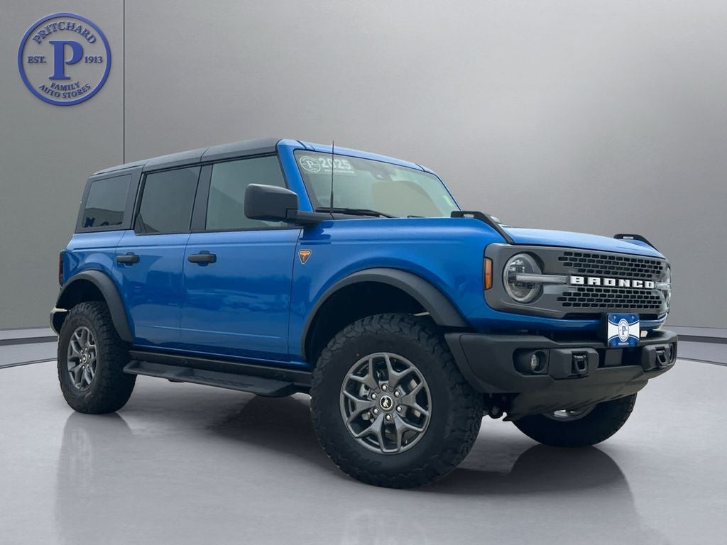 2025 Ford Bronco Badlands in Velocity Blue Metallic — front three-quarter view