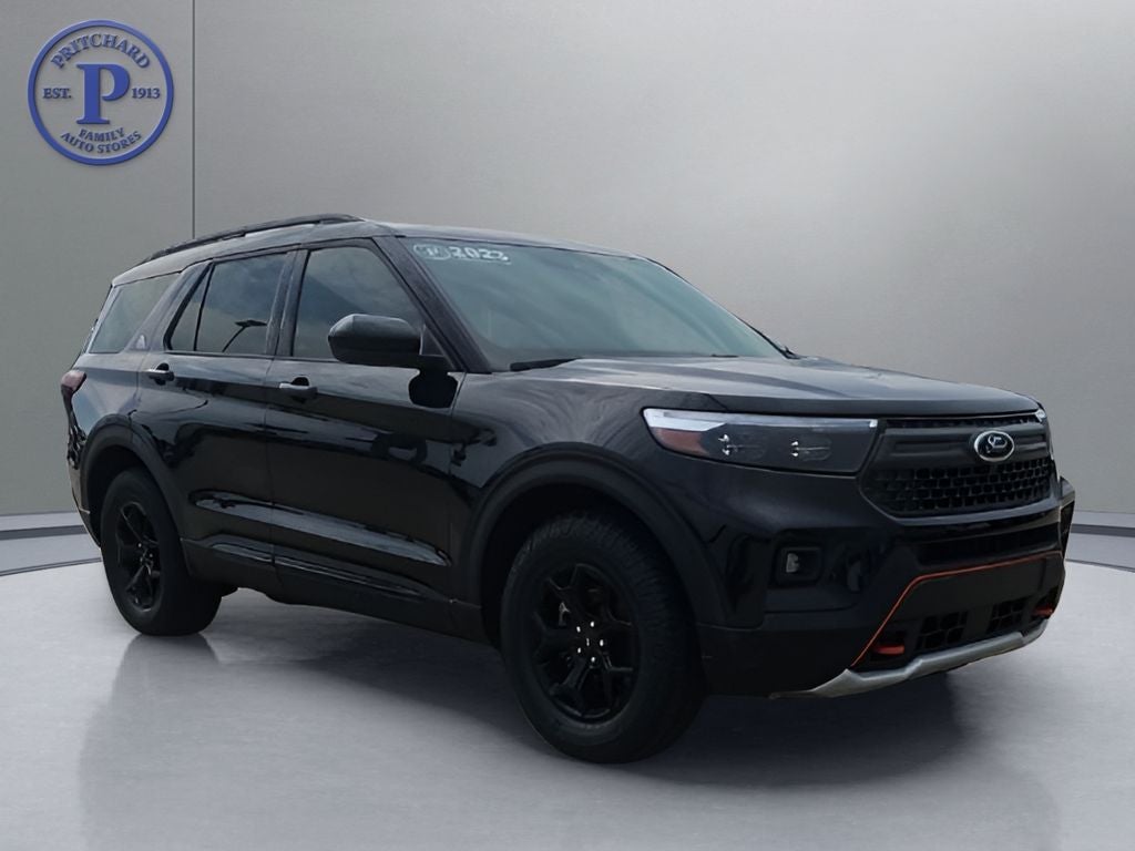 2023 Ford Explorer Timberline in Black Metallic — front three-quarter view
