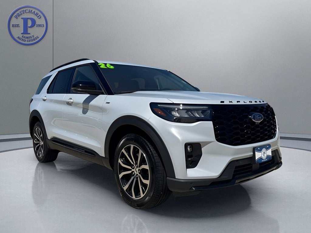 2026 Ford Explorer ST-Line in Space White Metallic — front three-quarter view