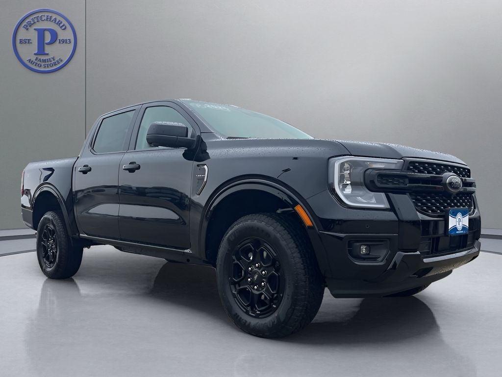 2026 Ford Ranger Lariat in Shadow Black — front three-quarter view