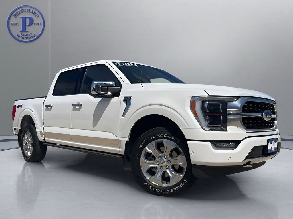 2022 Ford F-150 Platinum in White Metallic — front three-quarter view