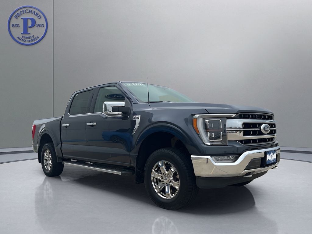2021 Ford F-150 Lariat in Quartz Metallic — front three-quarter view