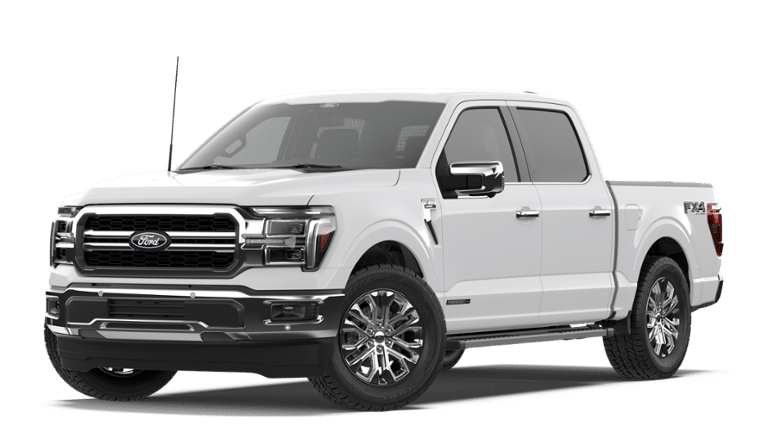 2026 Ford F-150 Lariat in Oxford White — front three-quarter view