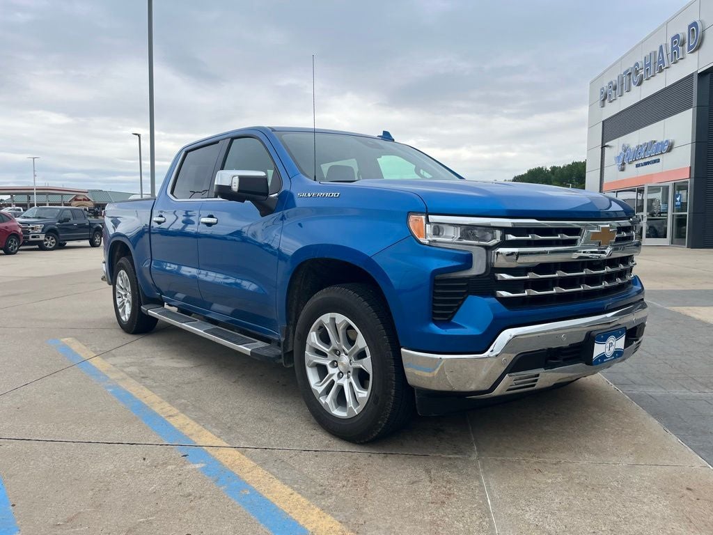 2024 Chevrolet Silverado 1500 LTZ in Glacier Blue Metallic — front three-quarter view