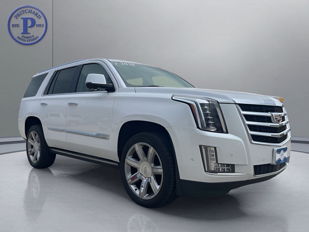 2019 Cadillac Escalade Premium Luxury in Crystal White Tricoat — front three-quarter view